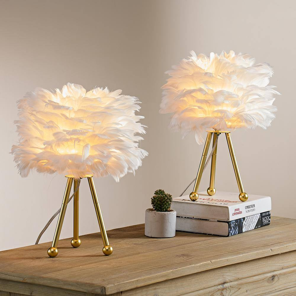 14.5 In. Gold Tripod Modern Pink Bedroom Living Room Bedside Desk Nightstand Small Table Lamps