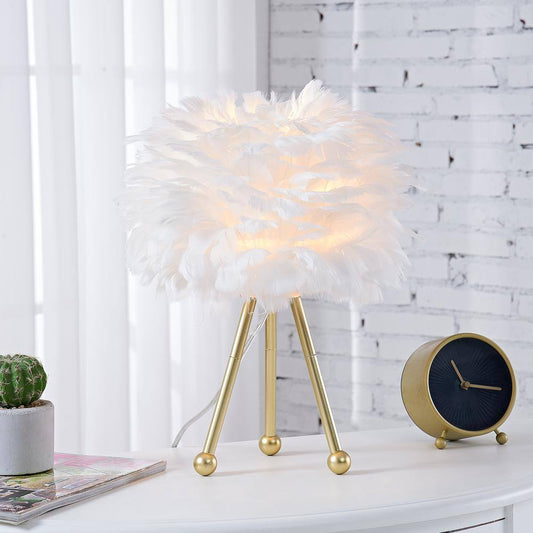14.5 In. Gold Tripod Modern Pink Bedroom Living Room Bedside Desk Nightstand Small Table Lamps