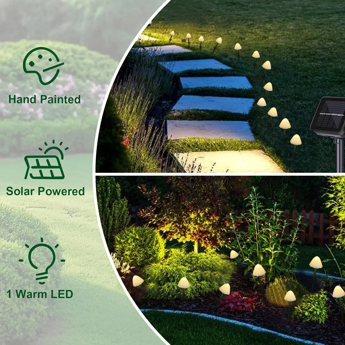Mushroom Solar Lights, 12 LED Warm White Solar Garden Lights with 8 Modes, Waterproof Outdoor Pathway Landscape Lights, Solar Powered Yard Patio Decor