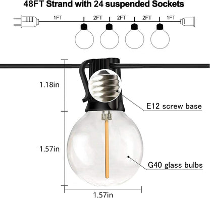 50FT Outdoor String Lights, Shatterproof Patio Lights with 26 Bulbs