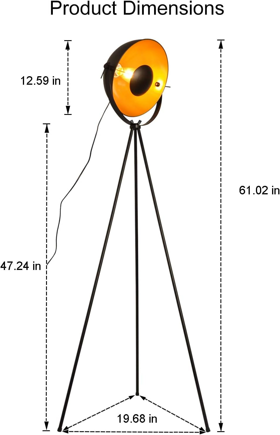 Industrial Tripod Floor Lamp for Living Room, Modern Satellite Tall Standing Lamps for Bedrooms Black Gold (No Bulbs)