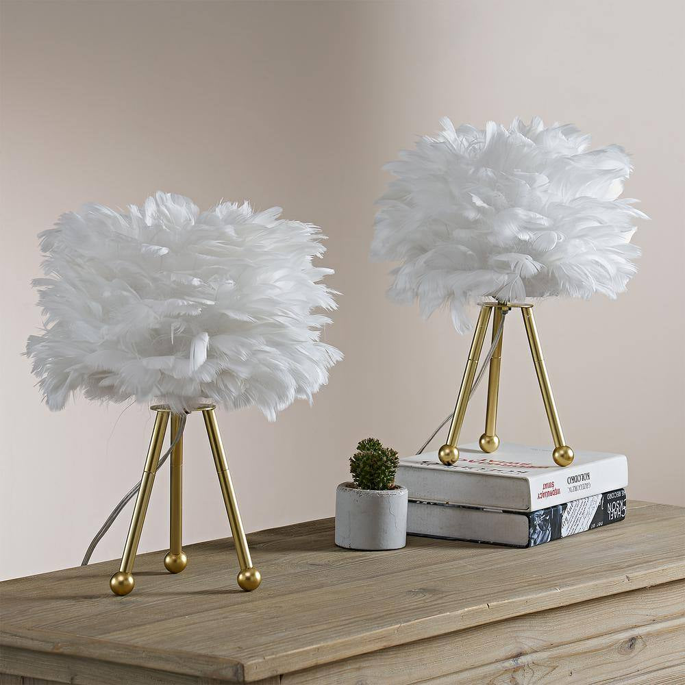 14.5 In. Gold Tripod Modern Pink Bedroom Living Room Bedside Desk Nightstand Small Table Lamps