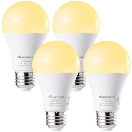 Dimmable LED Light Bulbs 60W Equivalent 800 Lumen 2700K Warm White, 10W LED Bulbs E26 Medium Base, UL Listed 4-Pack
