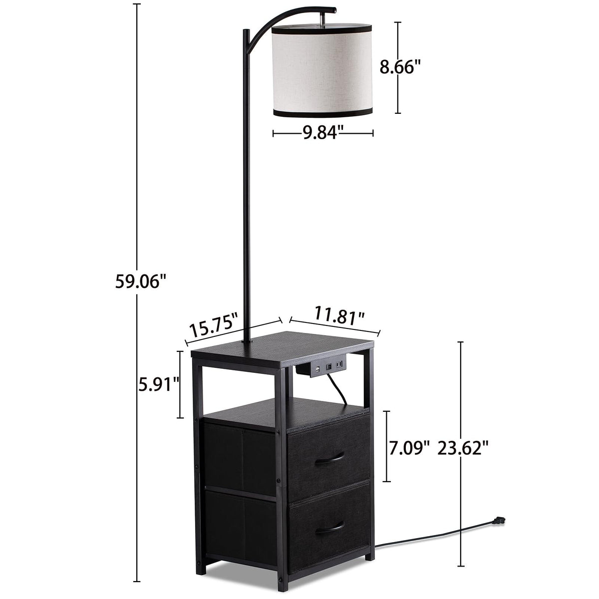 SUNMORY Floor Lamp with Table & 2 Drawers, Lamp with USB Port and Outlet, Lam...