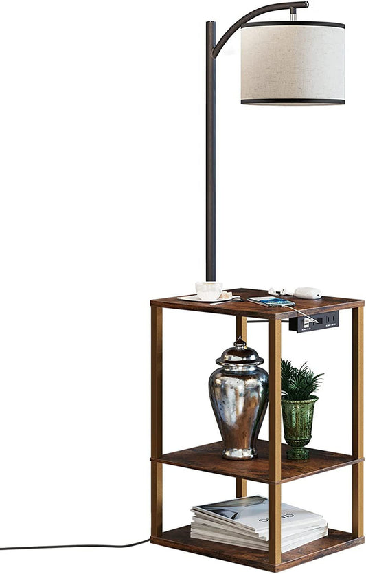 Floor Lamp with Table, Lamps for Living Room with USB Charging Station Port, 3-Color Temperature LED Bulb Attached End Table with Shelves, Side Table Lamps for Living Room Bedroom Office,