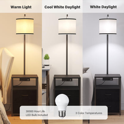 SUNMORY Floor Lamp with Table & 2 Drawers, Lamp with USB Port and Outlet, Lam...