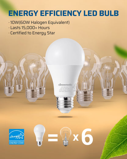 Dimmable LED Light Bulbs 60W Equivalent 800 Lumen 2700K Warm White, 10W LED Bulbs E26 Medium Base, UL Listed 4-Pack