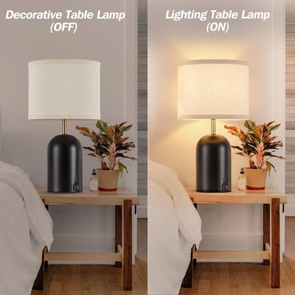 Touch Control Table Lamps Set of 2, Modern Bedside Lamp with 2 USB Ports, 3-Way Dimmable Black Nightstand Lamp with Fabric Shade for Living Room Bedroom Office Dorm (LED Bulbs Included)