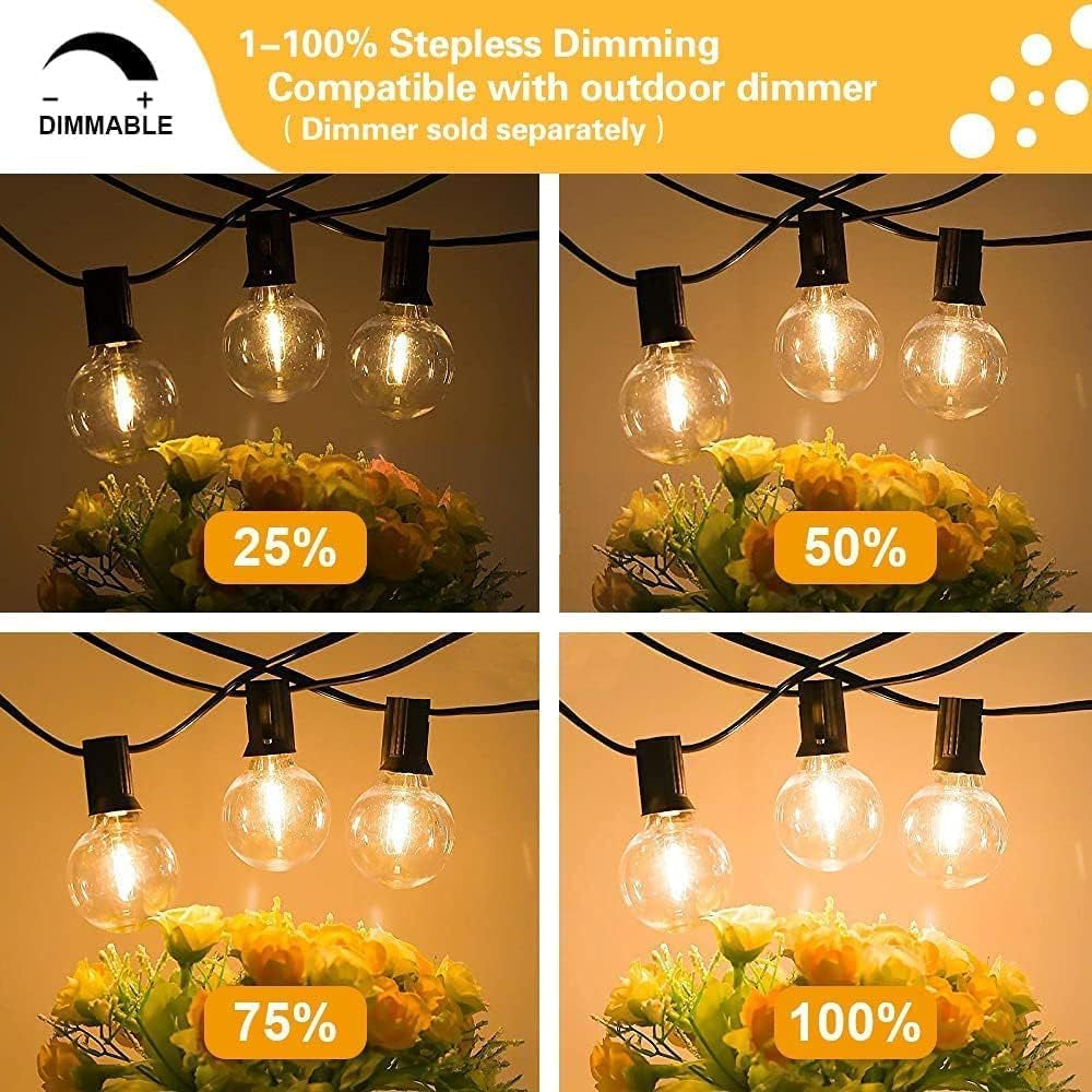 50FT Outdoor String Lights, Shatterproof Patio Lights with 26 Bulbs